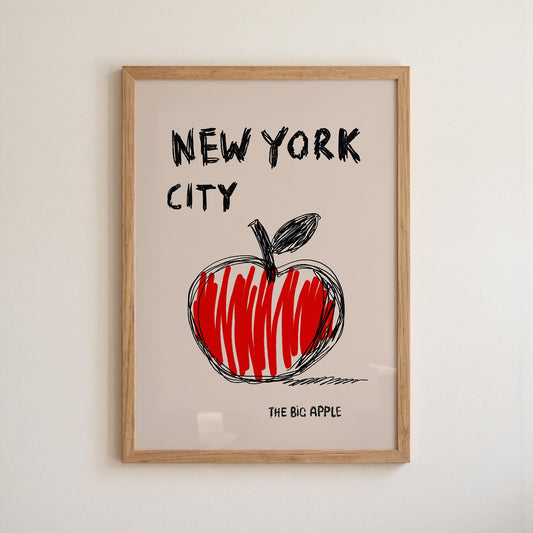 New York Wall Art – Graphic Apple Poster for Kitchen or Living Room – Contemporary City Pop Art Print – NYC Apartment Decor MR28