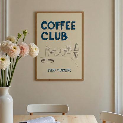 Coffee Club Poster – Hand Drawn Retro Kitchen Art (Physical Print) MR20