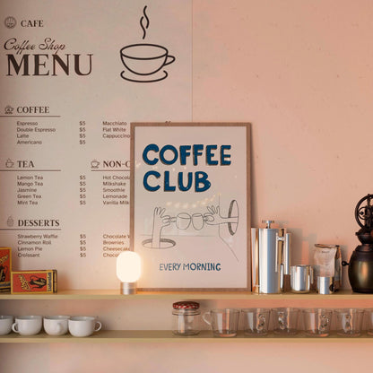 Coffee Club Poster – Hand Drawn Retro Kitchen Art (Physical Print) MR20