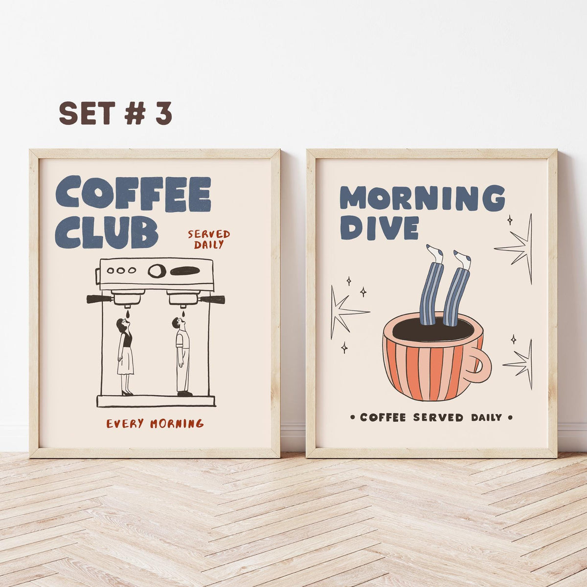 Coffee Bar Decor Set of 2 Posters, Espresso Print, Retro Kitchen Art, Coffee-Lover Gift