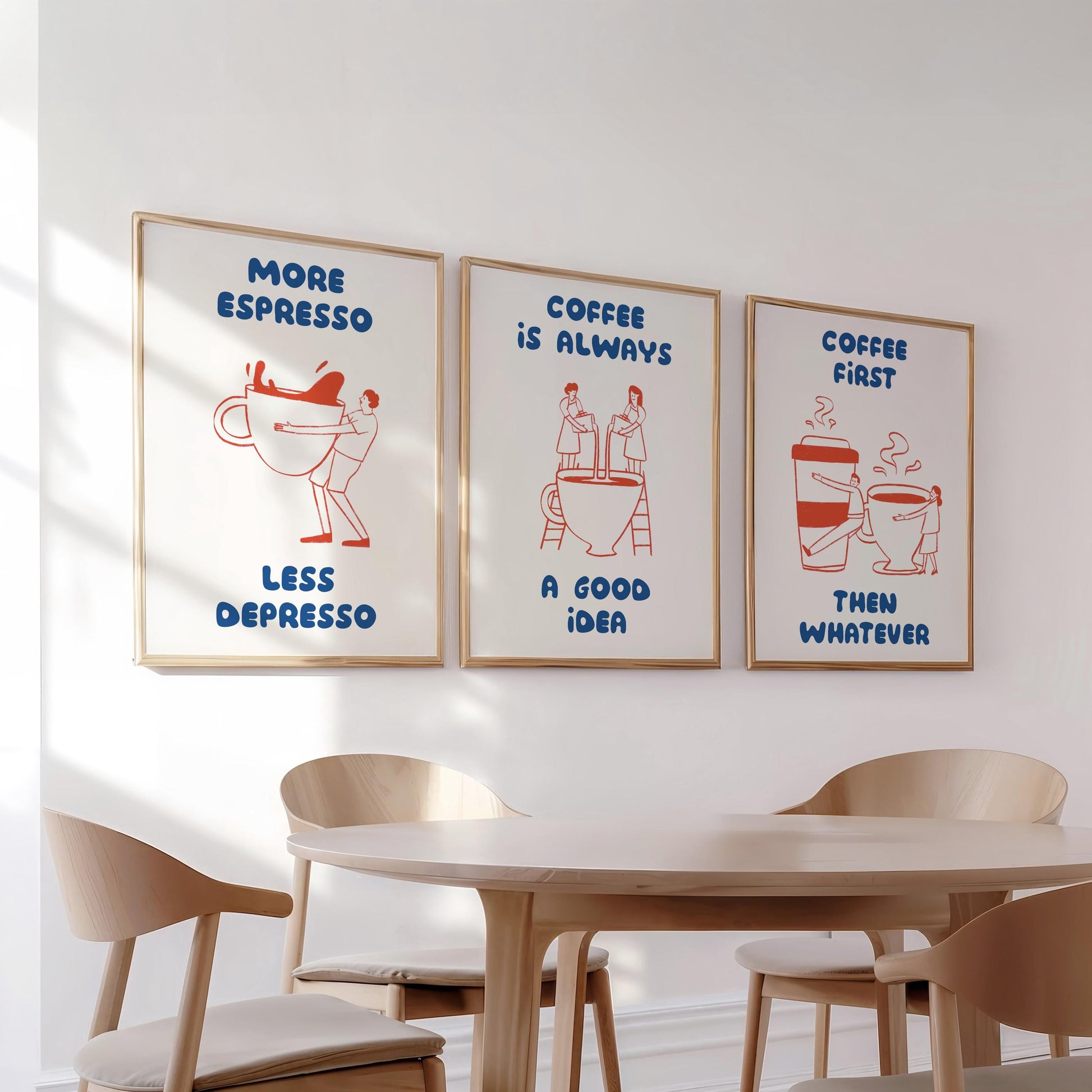Funny Coffee Quote Poster Set – Espresso, Cafe Wall Art Trio (3 Prints) D135