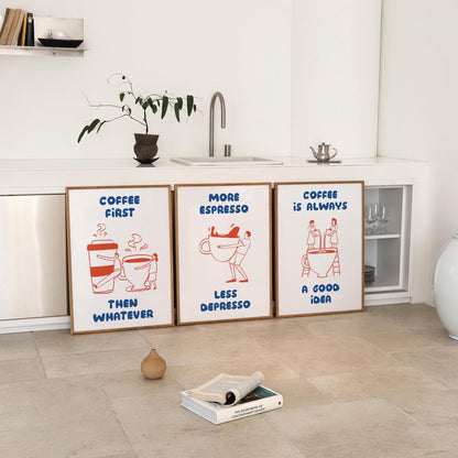 Funny Coffee Quote Poster Set – Espresso, Cafe Wall Art Trio (3 Prints) D135