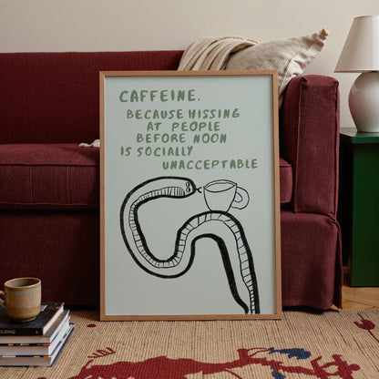 Funny Coffee Snake Print – Mid Century Neutral Kitchen Wall Art Mr5