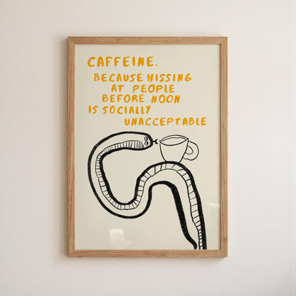 Funny Coffee Snake Print – Mid Century Neutral Kitchen Wall Art Mr5