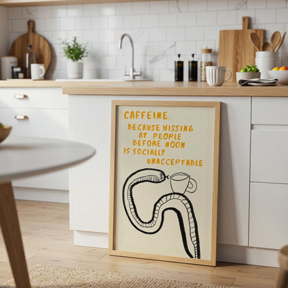 Funny Coffee Snake Print – Mid Century Neutral Kitchen Wall Art Mr5