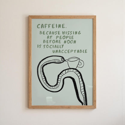 Funny Coffee Snake Print – Mid Century Neutral Kitchen Wall Art Mr5