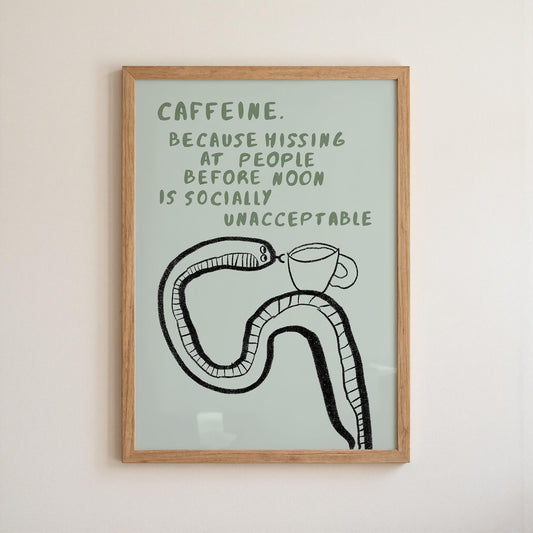 Funny Coffee Snake Print – Mid Century Neutral Kitchen Wall Art Mr5