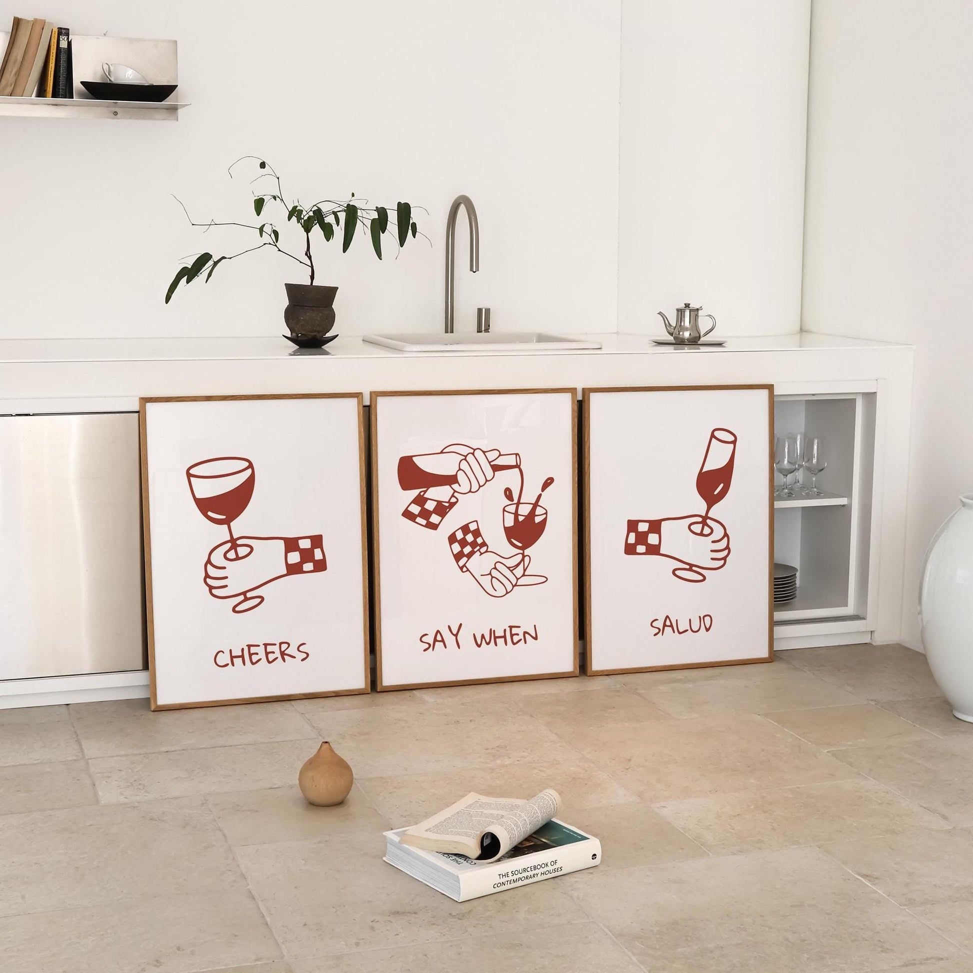 Minimalist Wine Art Print Set – Funny Bar & Kitchen Wall Decor D142