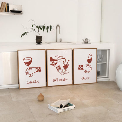 Minimalist Wine Art Print Set – Funny Bar & Kitchen Wall Decor D142