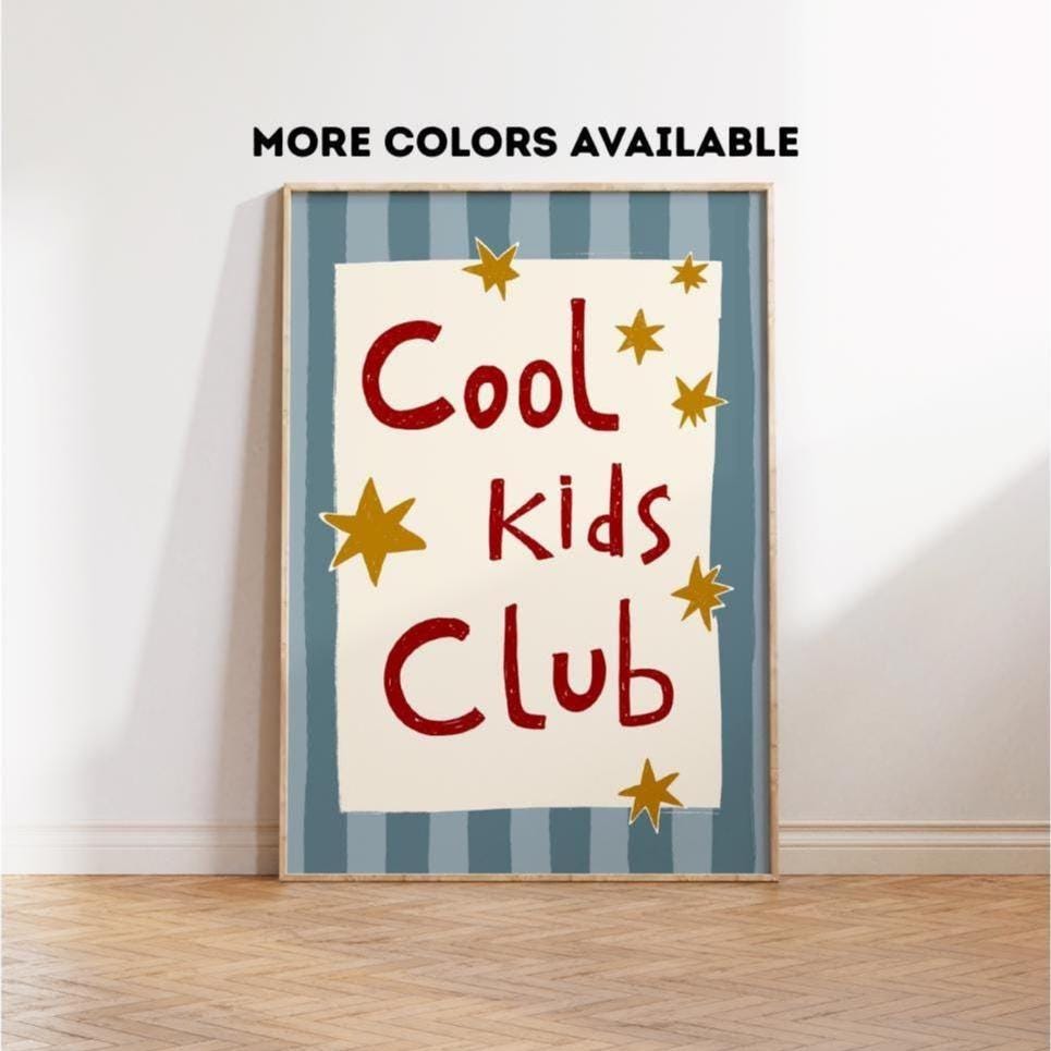 Cool Kids Club Print, Playroom Wall Decor, Nursery Typography, Retro Striped Room Poster MR69