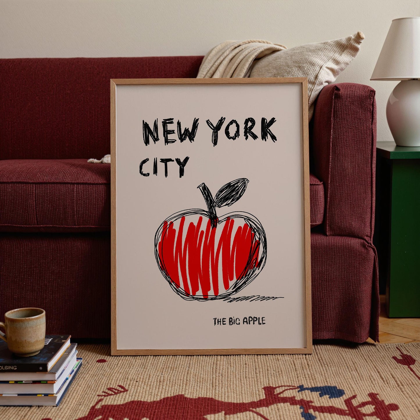 New York Wall Art – Graphic Apple Poster for Kitchen or Living Room – Contemporary City Pop Art Print – NYC Apartment Decor MR28