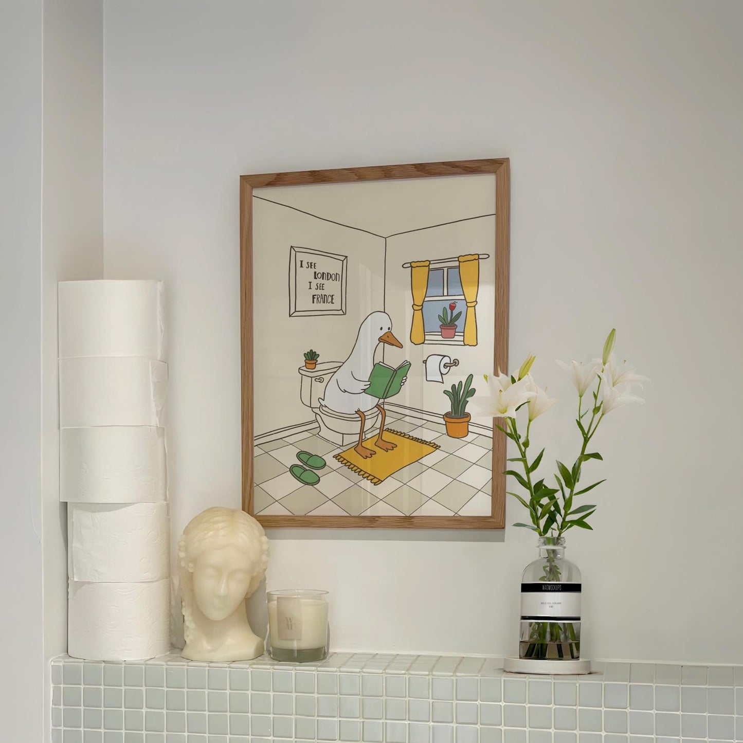 Funny Bathroom Print, Hand Drawn Goose Wall Art, Quirky Duck Bathroom Decor MR84