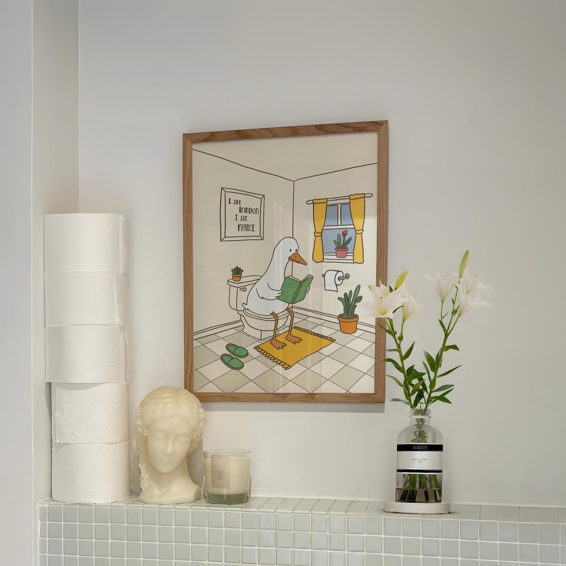Funny Bathroom Print, Hand Drawn Goose Wall Art, Quirky Duck Bathroom Decor MR84
