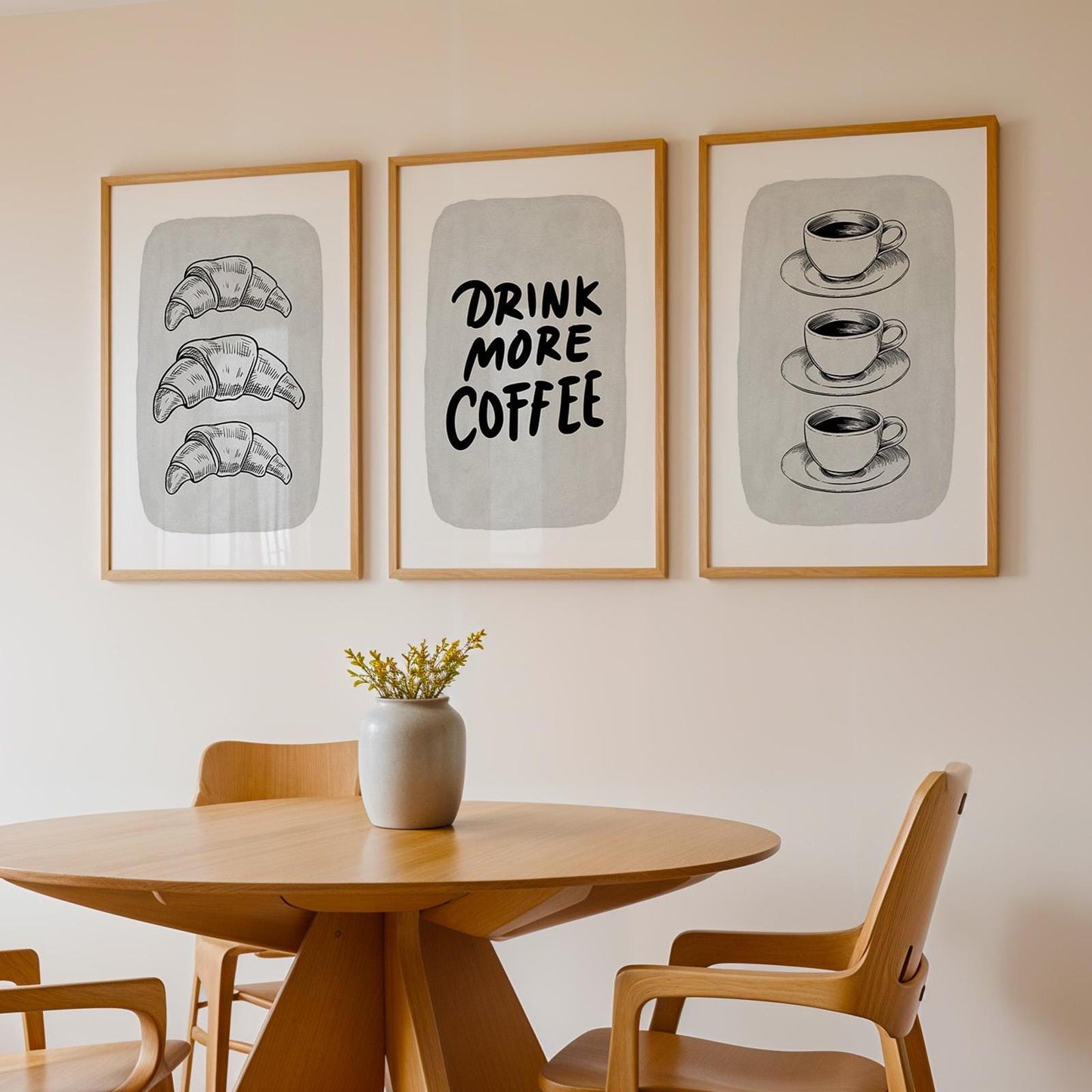 Coffee Croissant Print – Black and White Kitchen Wall Art (Physical Print) D149