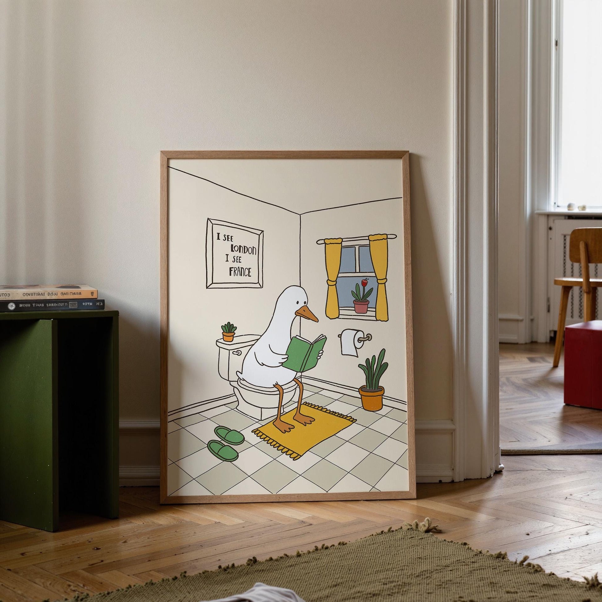 Funny Bathroom Print, Hand Drawn Goose Wall Art, Quirky Duck Bathroom Decor MR84
