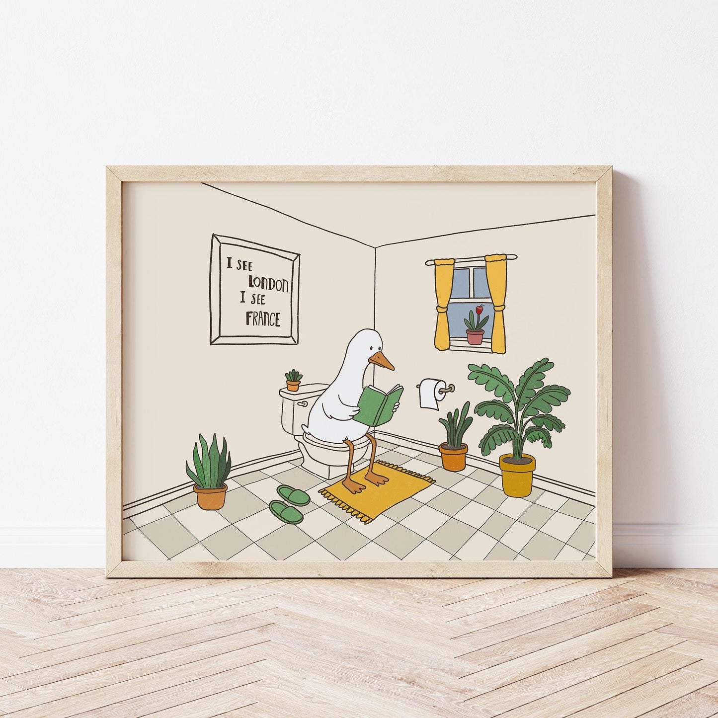 Funny Bathroom Print, Hand Drawn Goose Wall Art, Quirky Duck Bathroom Decor MR84