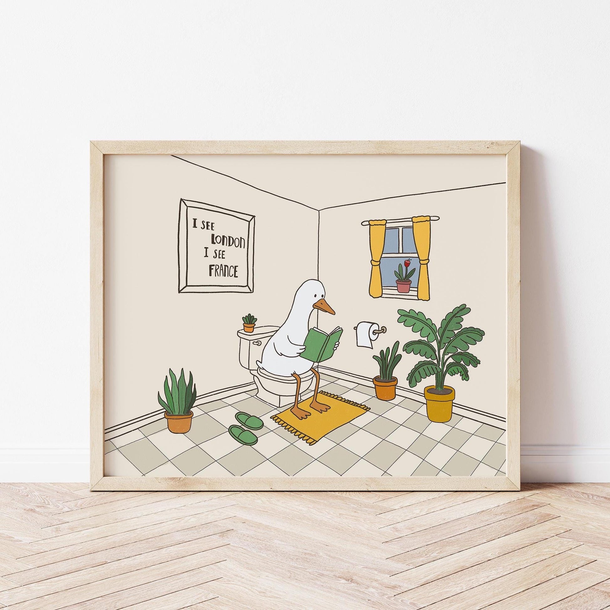 Funny Bathroom Print, Hand Drawn Goose Wall Art, Quirky Duck Bathroom Decor MR84