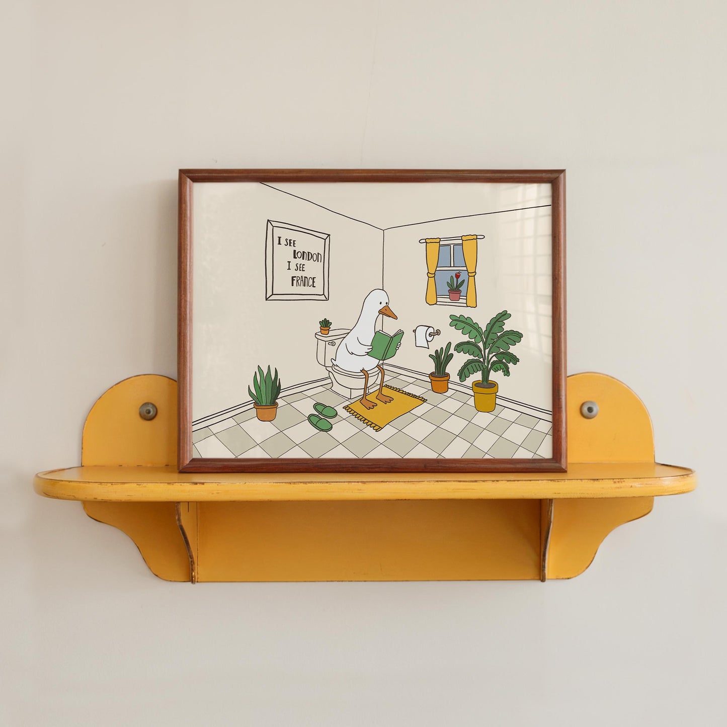 Funny Bathroom Print, Hand Drawn Goose Wall Art, Quirky Duck Bathroom Decor MR84