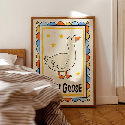 Silly Goose Nursery Print, Retro Animal Poster MR7