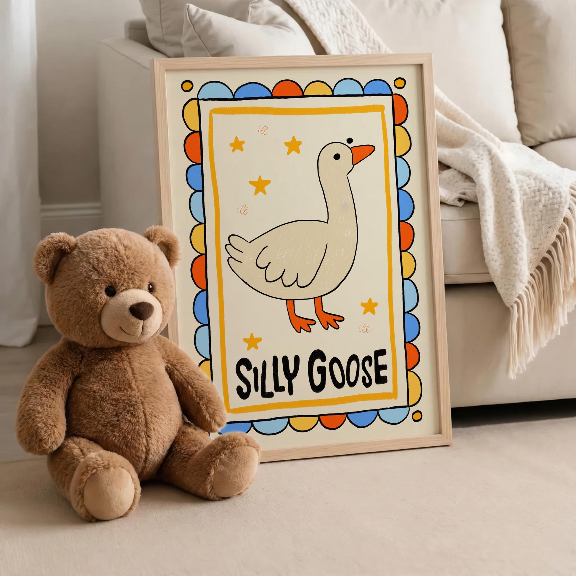 Silly Goose Nursery Print, Retro Animal Poster MR7