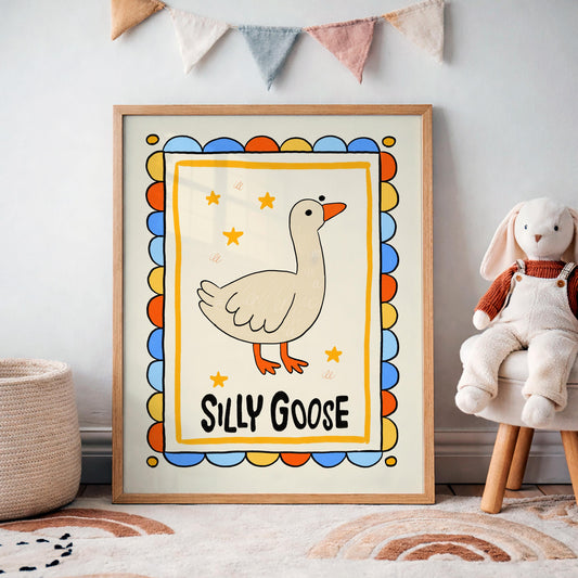 Silly Goose Nursery Print, Retro Animal Poster MR7