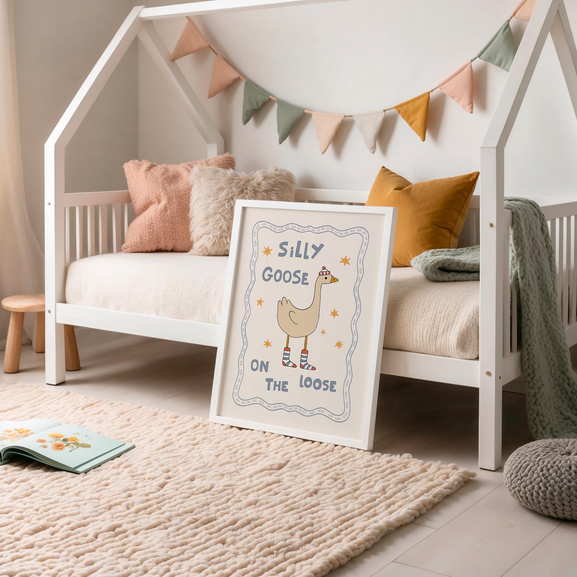 Silly Goose On The Loose Print, Cute Goose Nursery Poster, Kids Room Wall Art MR33