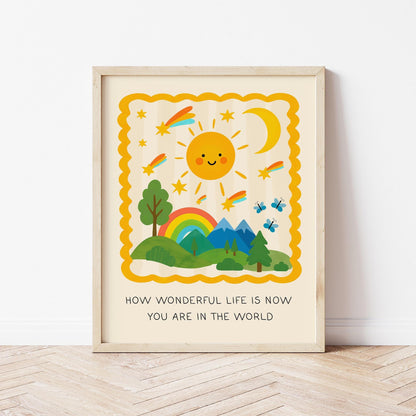 How Wonderful Life Is Now You're In The World Print, Nursery Wall Art, Kids Room Poster (MR16)