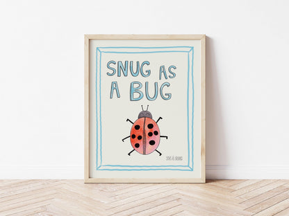 Snug as a Bug In A Rug Print, Ladybug Hand Drawing Nursery Wall Art, Apartment Quirky Decor, Kids Playroom Prints, Cute Nursery Poster MR12