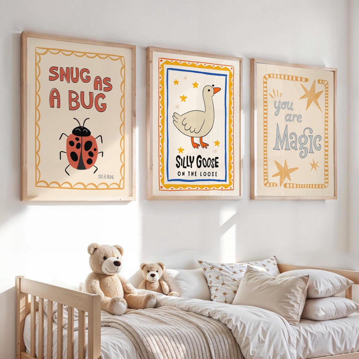 Silly Goose Print, Snug As A Bug Nursery Decor, Quirky Wall, Trendy Magic Art, Rustic Art, Whimsical Kids