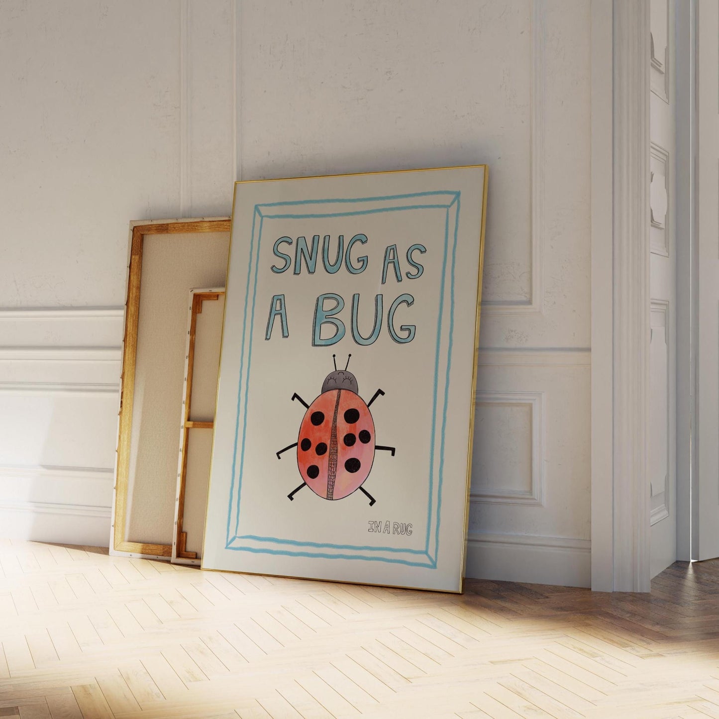 Snug as a Bug In A Rug Print, Ladybug Hand Drawing Nursery Wall Art, Apartment Quirky Decor, Kids Playroom Prints, Cute Nursery Poster MR12