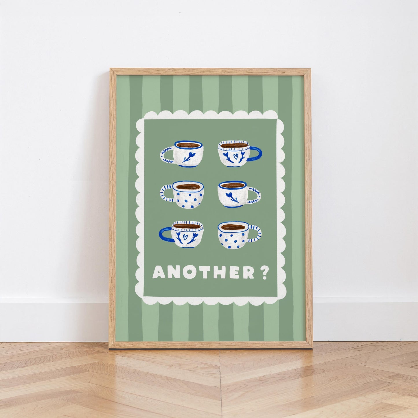 Espresso Cup Coffee Giclee Print, Coffee Wall Art, Retro Kitchen Decor, Sage Green MR63