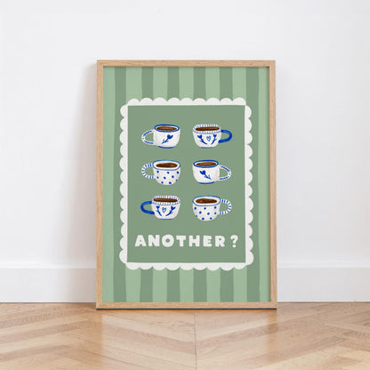 Espresso Cup Coffee Giclee Print, Coffee Wall Art, Retro Kitchen Decor, Sage Green MR63