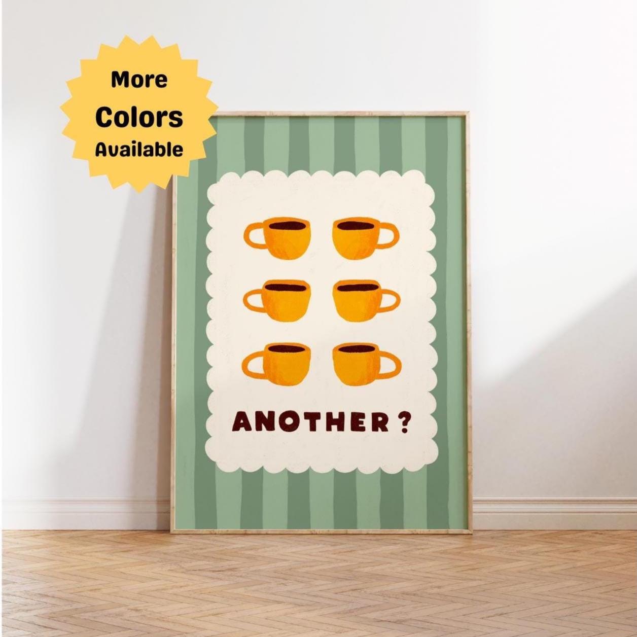 Espresso Cup Coffee Giclee Print, Coffee Wall Art, Retro Kitchen Decor, Sage Green MR63