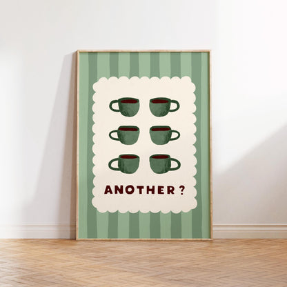 Espresso Cup Coffee Giclee Print, Coffee Wall Art, Retro Kitchen Decor, Sage Green MR63