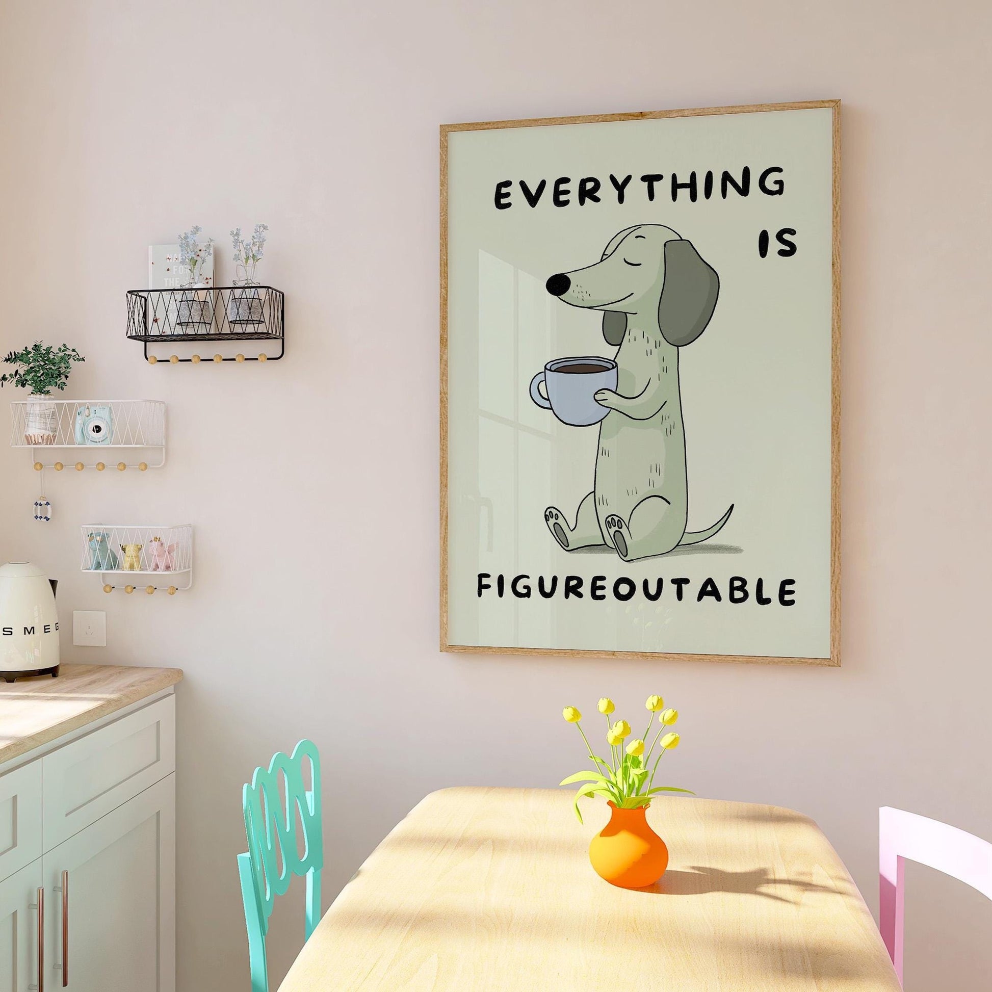 Everything Is Figureoutable Print, Positive Dog Poster, Coffee Office Decor MR4
