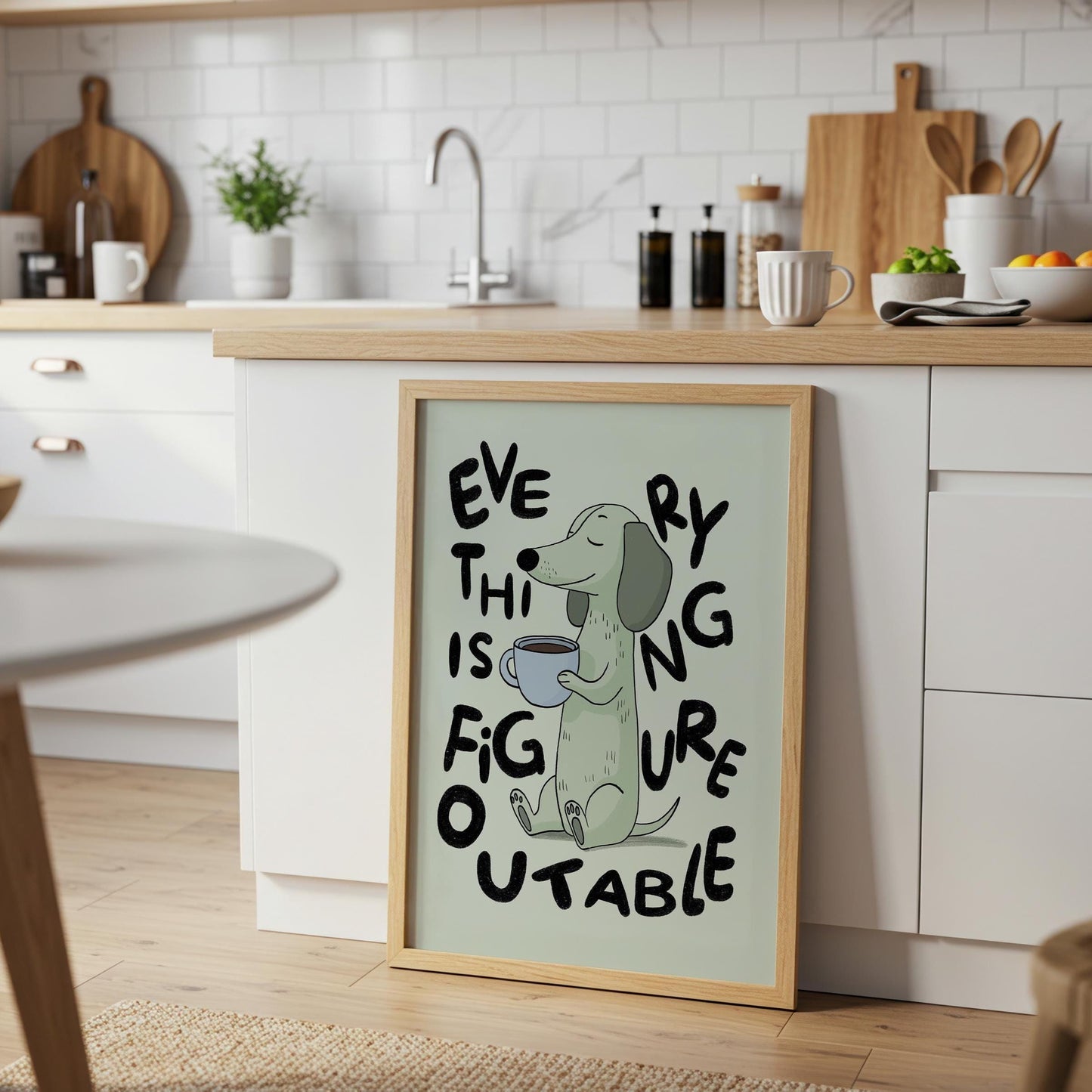 Everything Is Figureoutable Print, Positive Dog Poster, Coffee Office Decor MR4