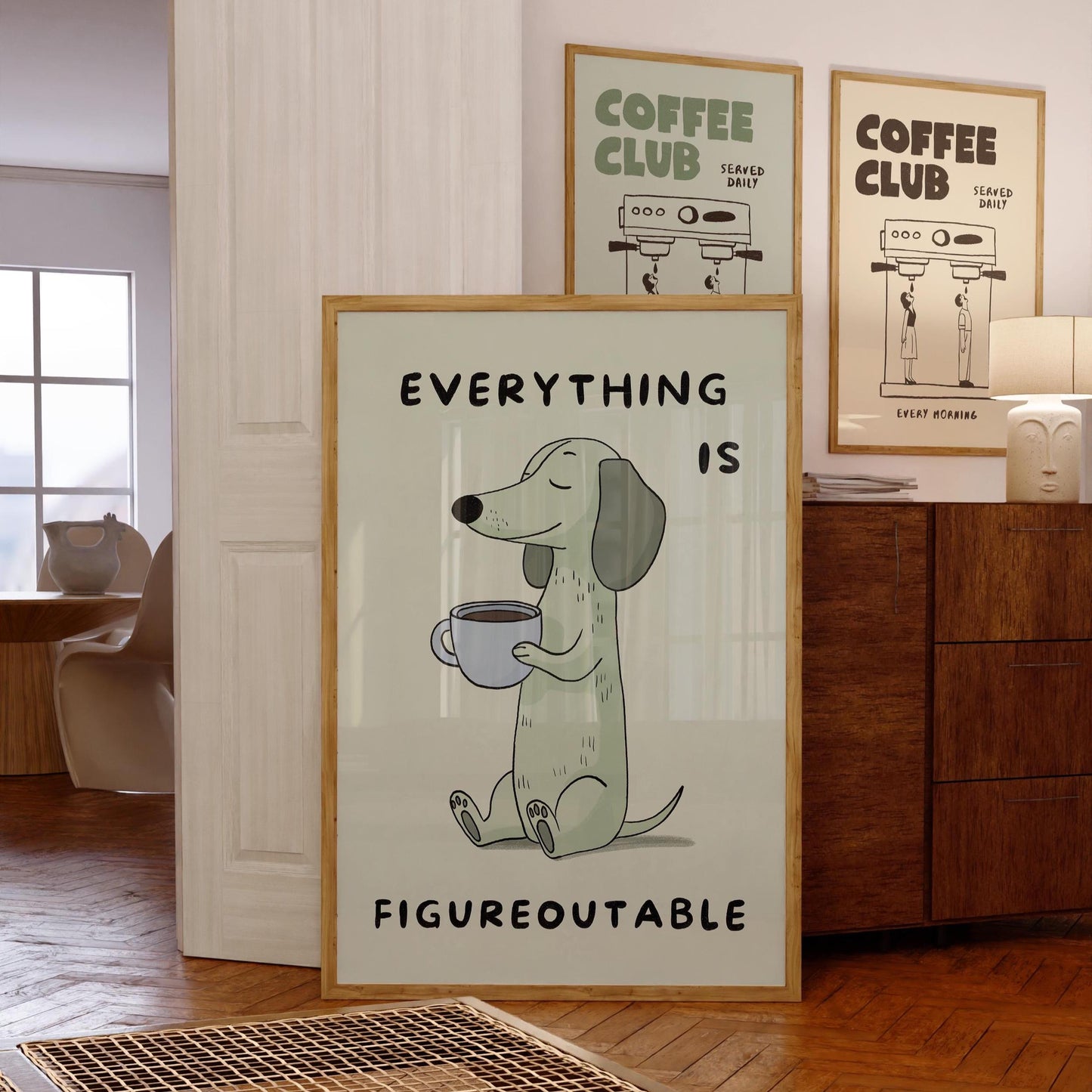 Everything Is Figureoutable Print, Positive Dog Poster, Coffee Office Decor MR4