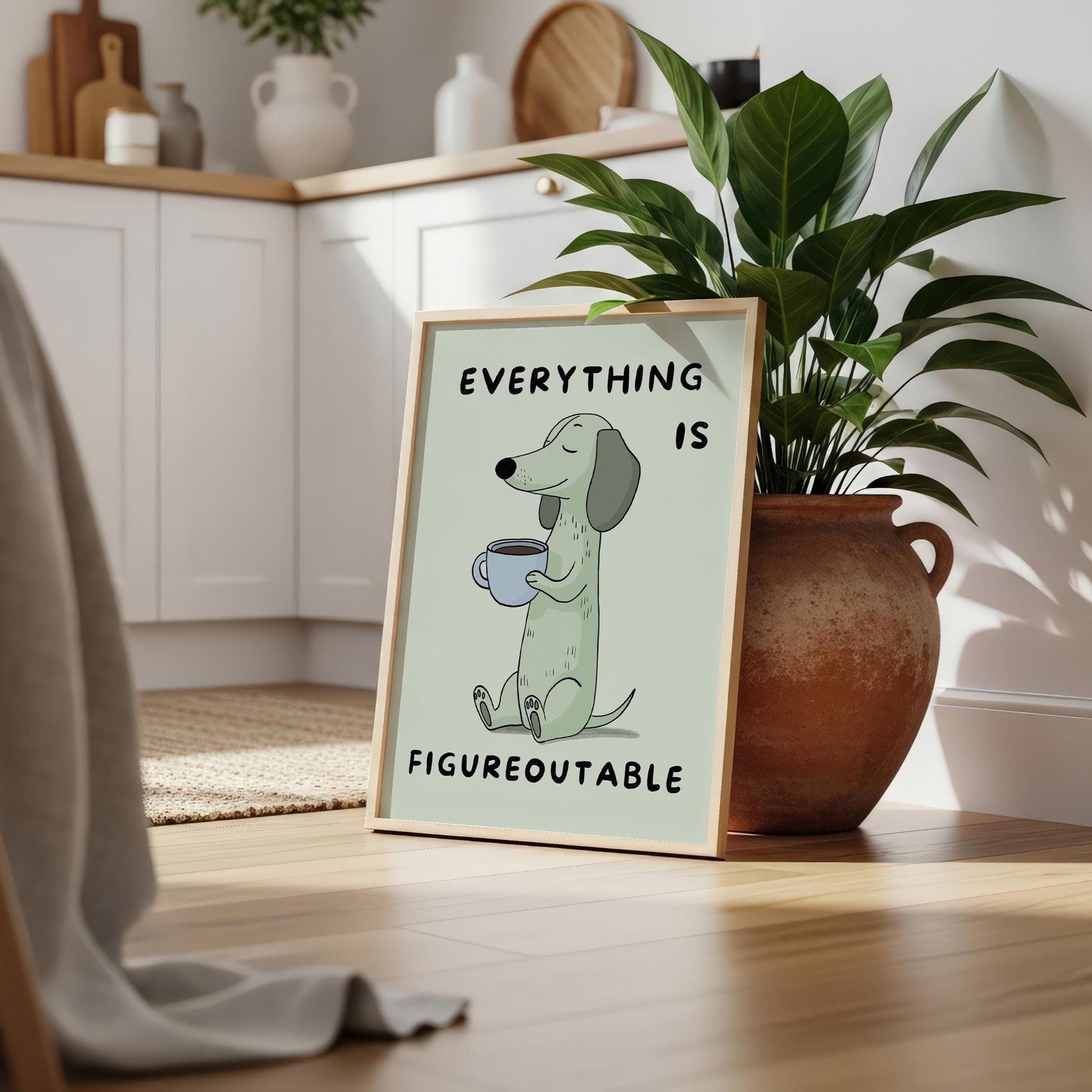 Everything Is Figureoutable Print, Positive Dog Poster, Coffee Office Decor MR4