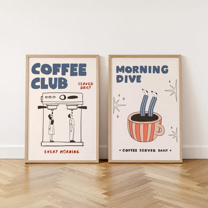 Coffee Bar Decor Set of 2 Posters, Espresso Print, Retro Kitchen Art, Coffee-Lover Gift