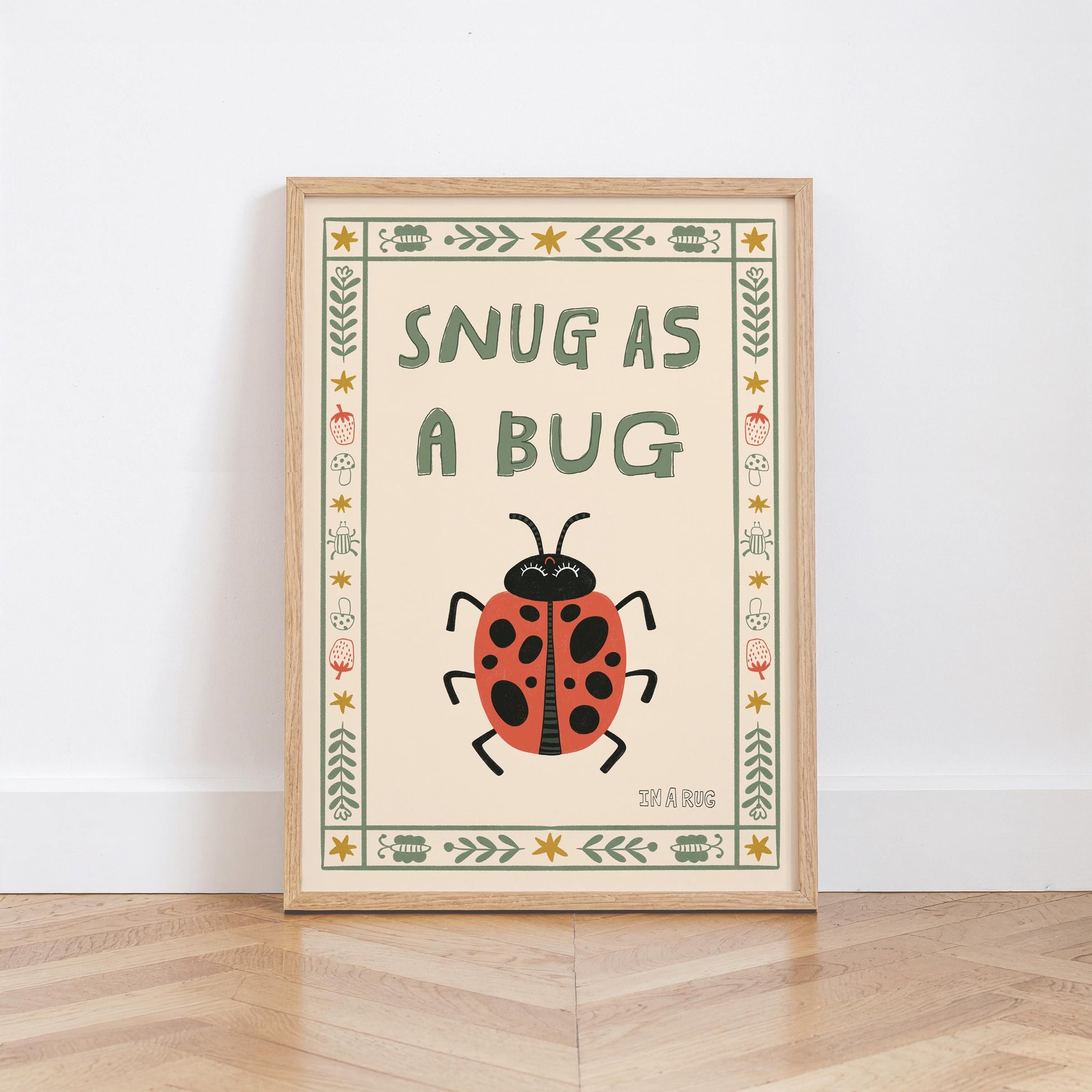 Snug as a Bug Poster, Ladybug Nursery Print, Toddler Wall Art, Playroom Decor MR80