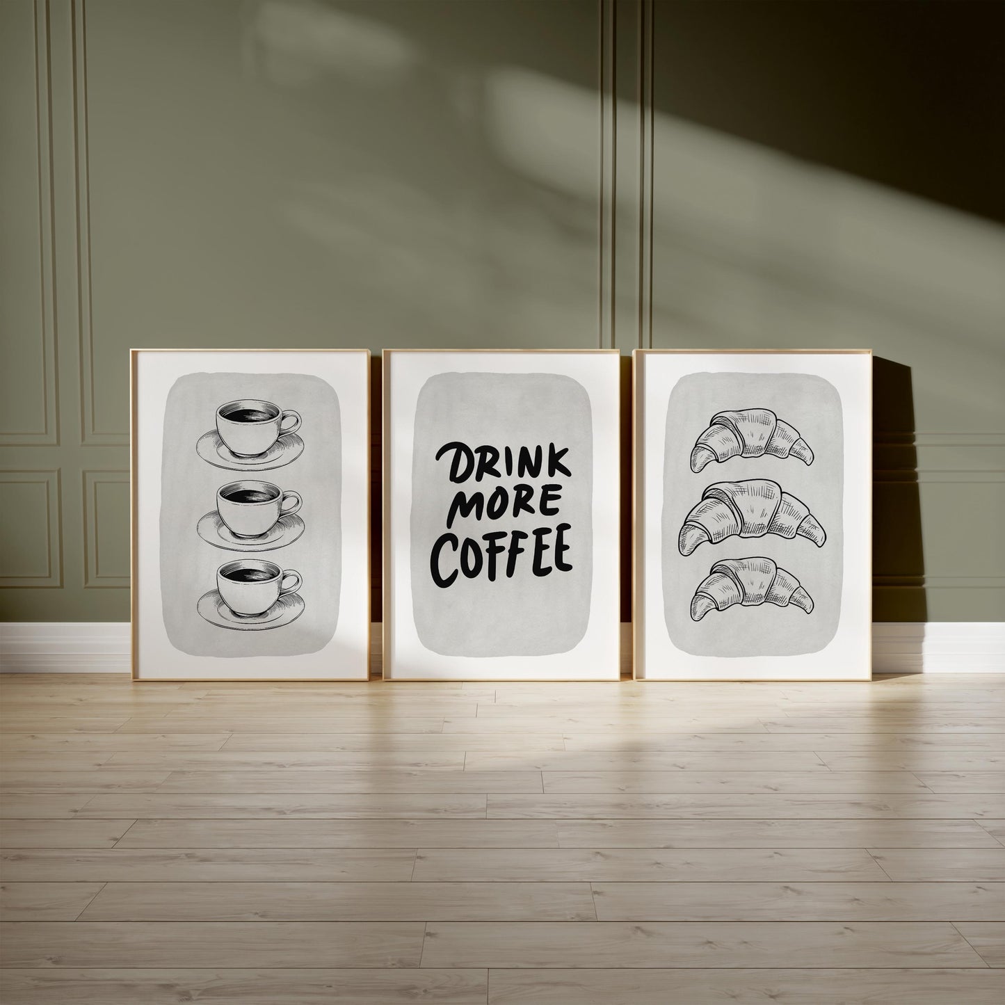 Coffee Croissant Print – Black and White Kitchen Wall Art (Physical Print) D149