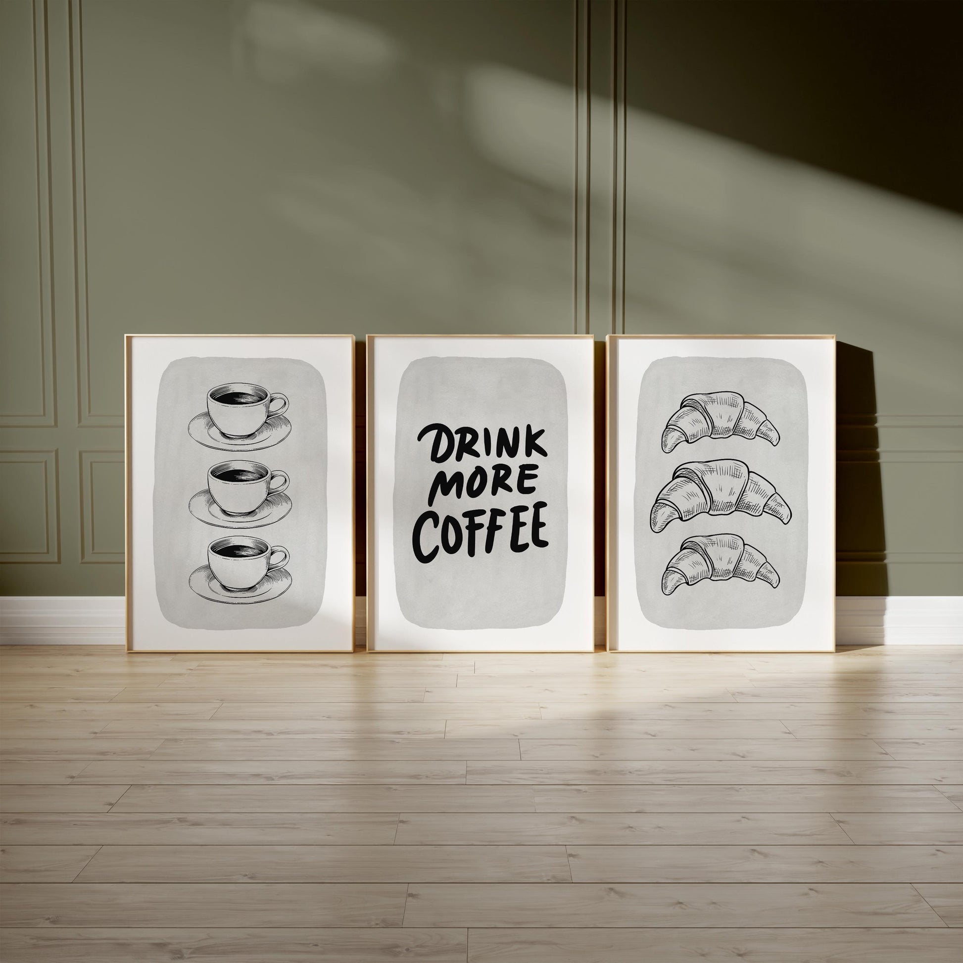 Coffee Croissant Print – Black and White Kitchen Wall Art (Physical Print) D149