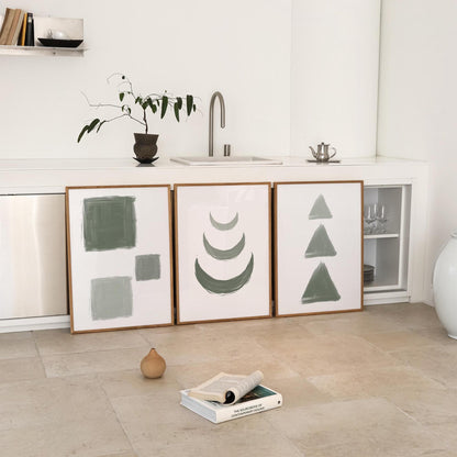 Sage Green Geometric Wall Art Set of 3 – Minimalist Abstract Shapes Print for Modern Home Decor, Living Room or Bedroom Unframed B065