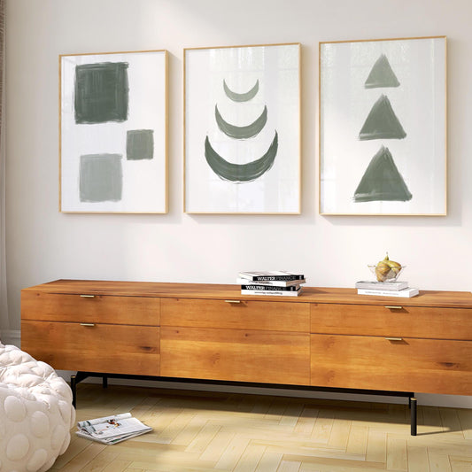 Sage Green Geometric Wall Art Set of 3 – Minimalist Abstract Shapes Print for Modern Home Decor, Living Room or Bedroom Unframed B065