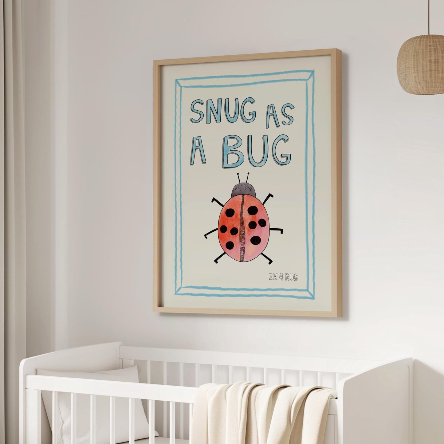 Snug as a Bug In A Rug Print, Ladybug Hand Drawing Nursery Wall Art, Apartment Quirky Decor, Kids Playroom Prints, Cute Nursery Poster MR12