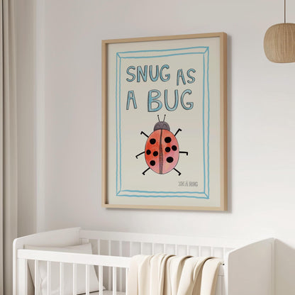 Snug as a Bug In A Rug Print, Ladybug Hand Drawing Nursery Wall Art, Apartment Quirky Decor, Kids Playroom Prints, Cute Nursery Poster MR12