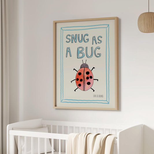 Snug as a Bug In A Rug Print, Ladybug Hand Drawing Nursery Wall Art, Apartment Quirky Decor, Kids Playroom Prints, Cute Nursery Poster MR12