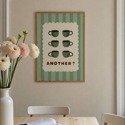 Espresso Cup Coffee Giclee Print, Coffee Wall Art, Retro Kitchen Decor, Sage Green MR63