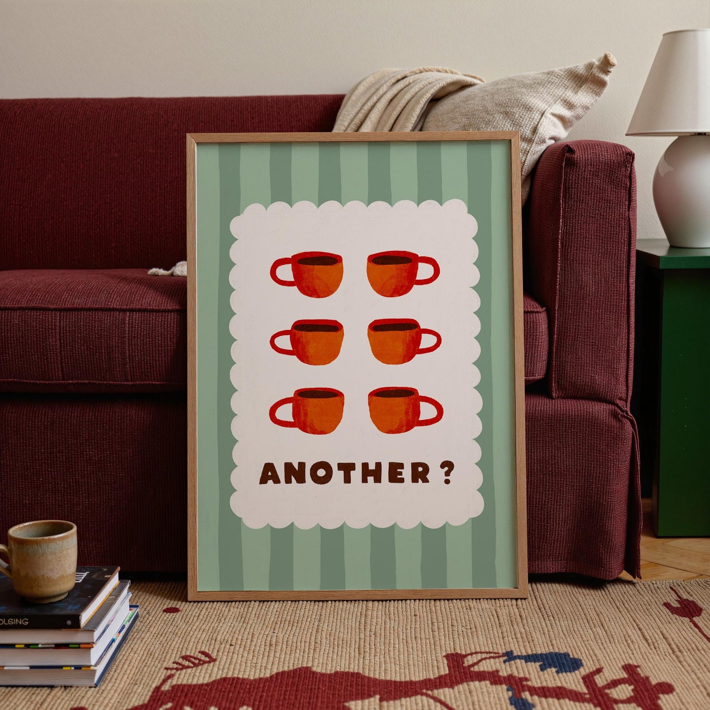 Espresso Cup Coffee Giclee Print, Coffee Wall Art, Retro Kitchen Decor, Sage Green MR63