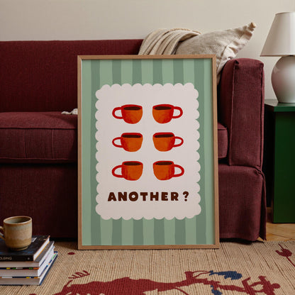 Espresso Cup Coffee Giclee Print, Coffee Wall Art, Retro Kitchen Decor, Sage Green MR63